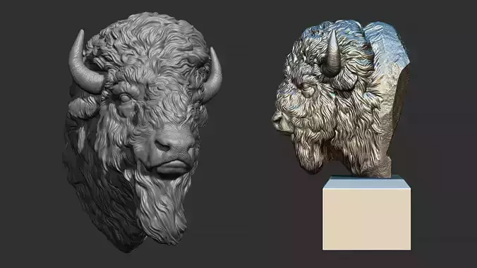 Bison bust 3D print model