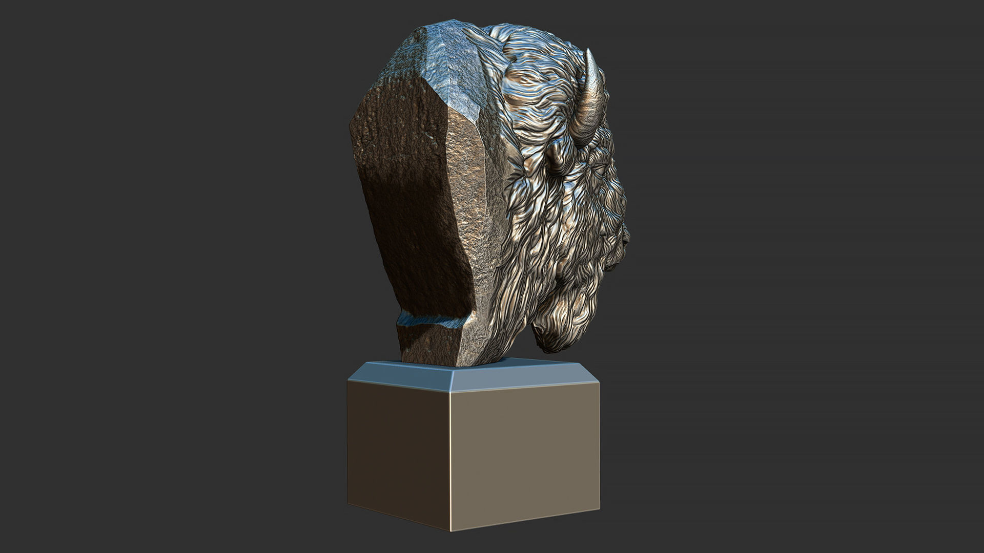 Bison bust 3D print model_8
