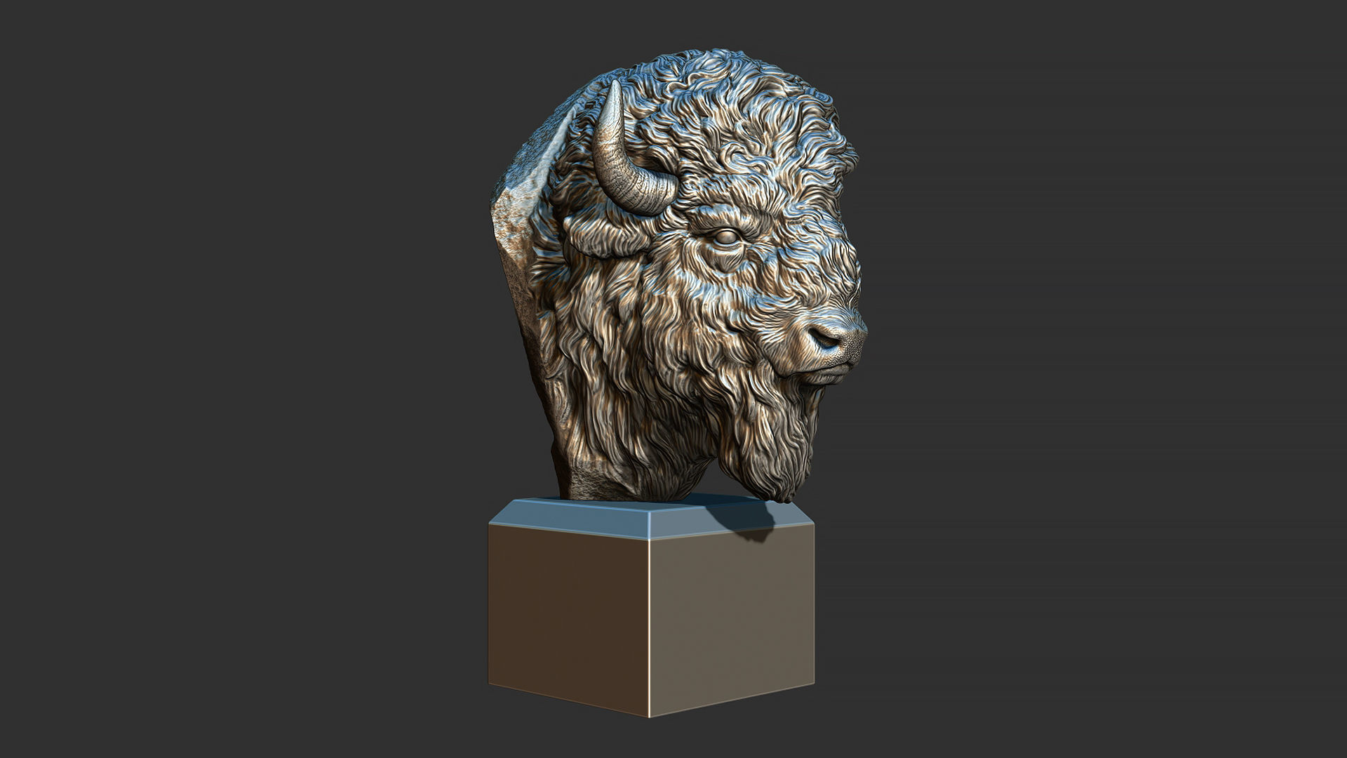 Bison bust 3D print model_7