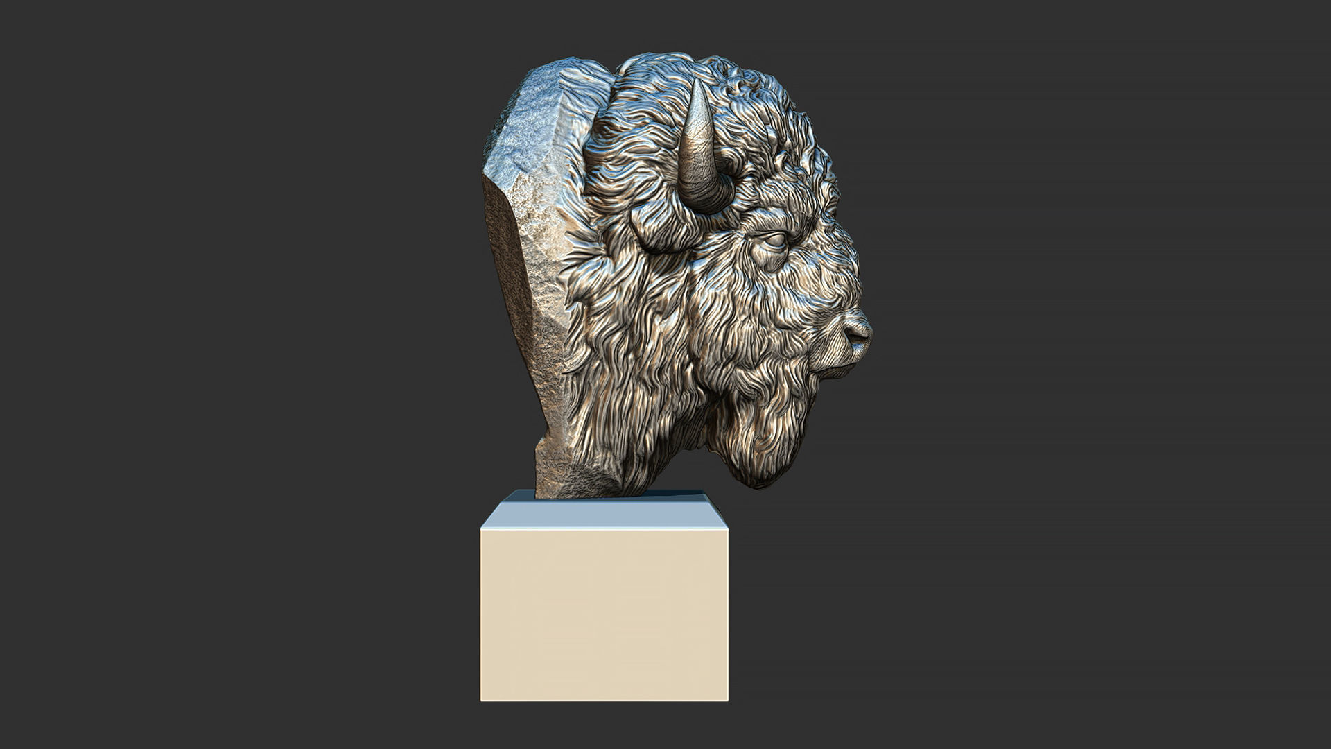 Bison bust 3D print model_6