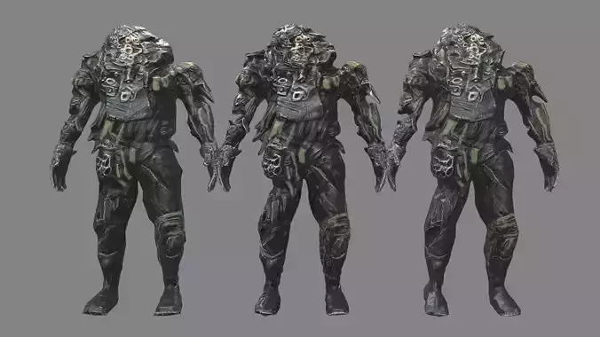 Cyber Monster 01 Game Ready FBX Super lowpoly to Midpoly