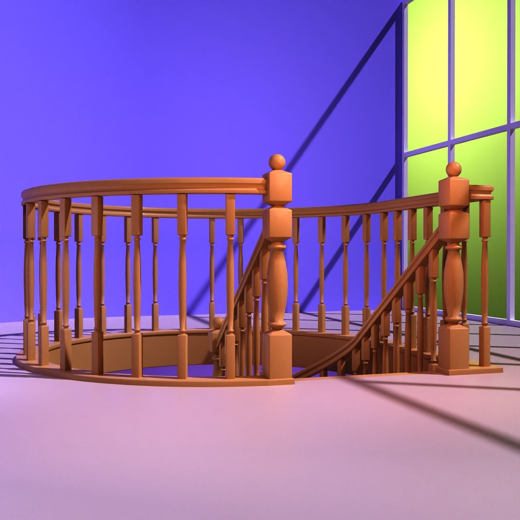 Ladder-screw wooden spiral staircase 3D model_4