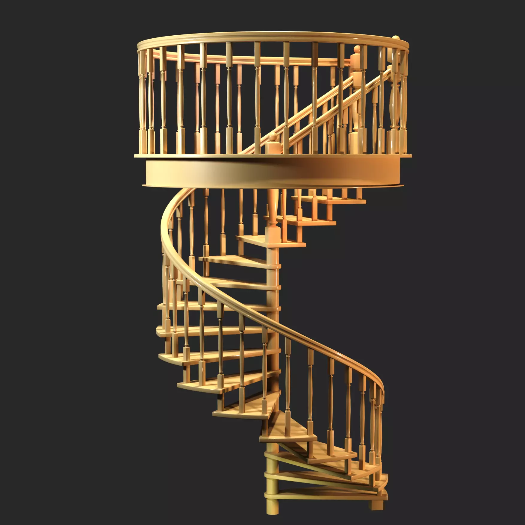 Ladder-screw wooden spiral staircase 3D model_0