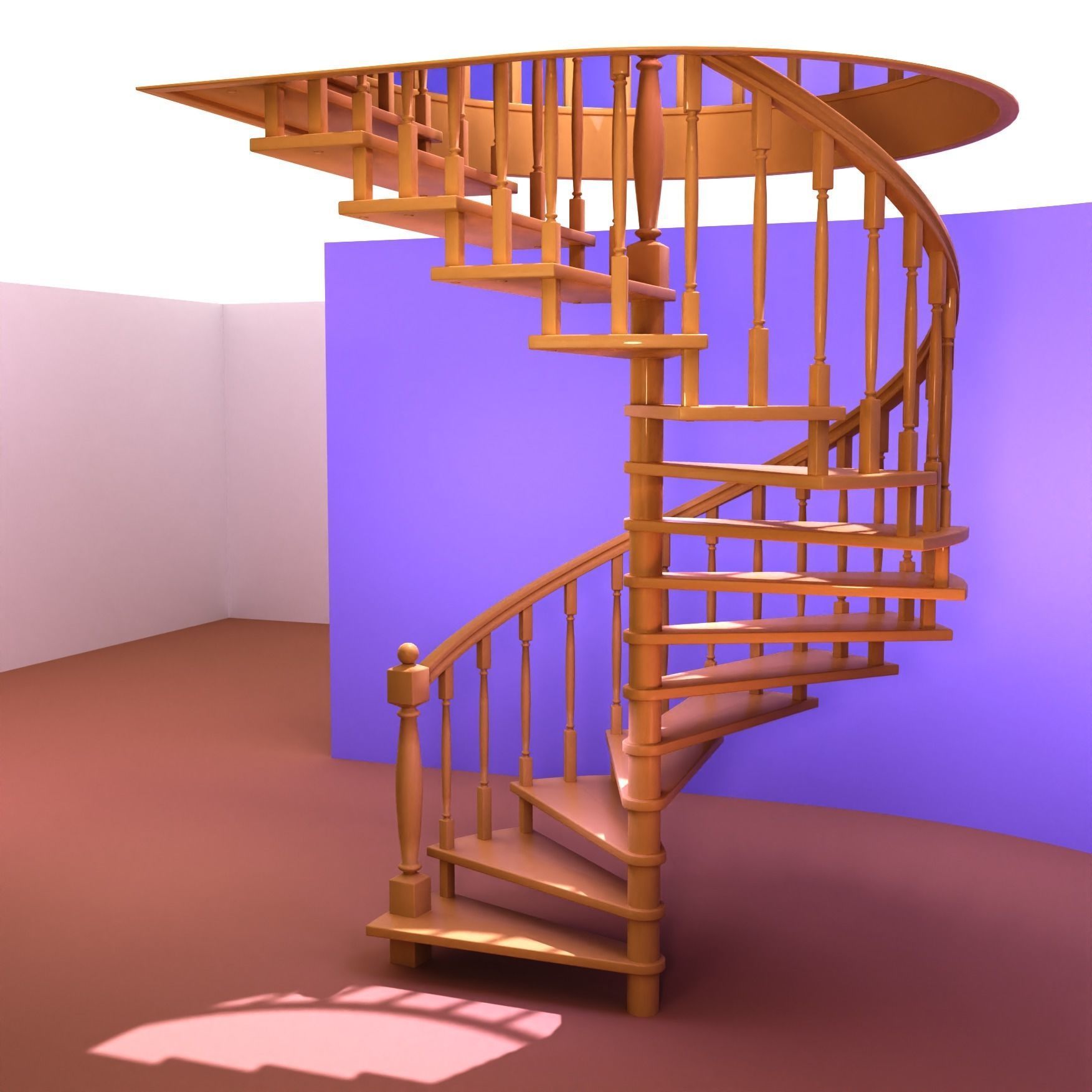 Ladder-screw wooden spiral staircase 3D model_1