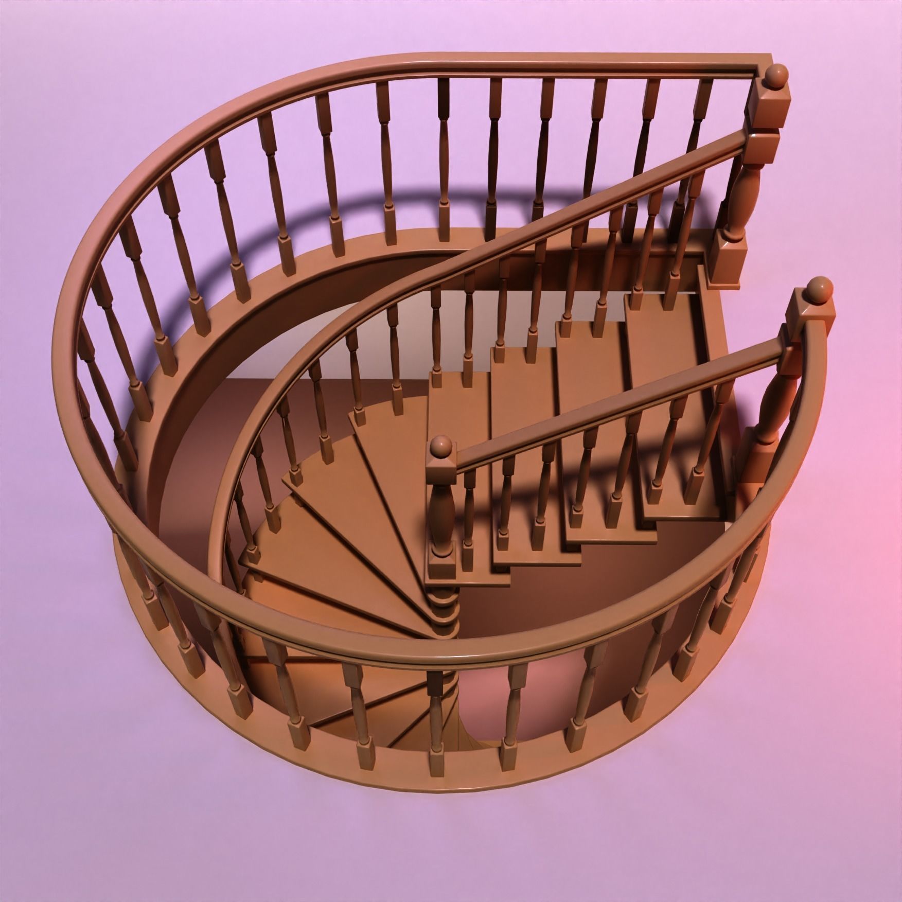 Ladder-screw wooden spiral staircase 3D model_3