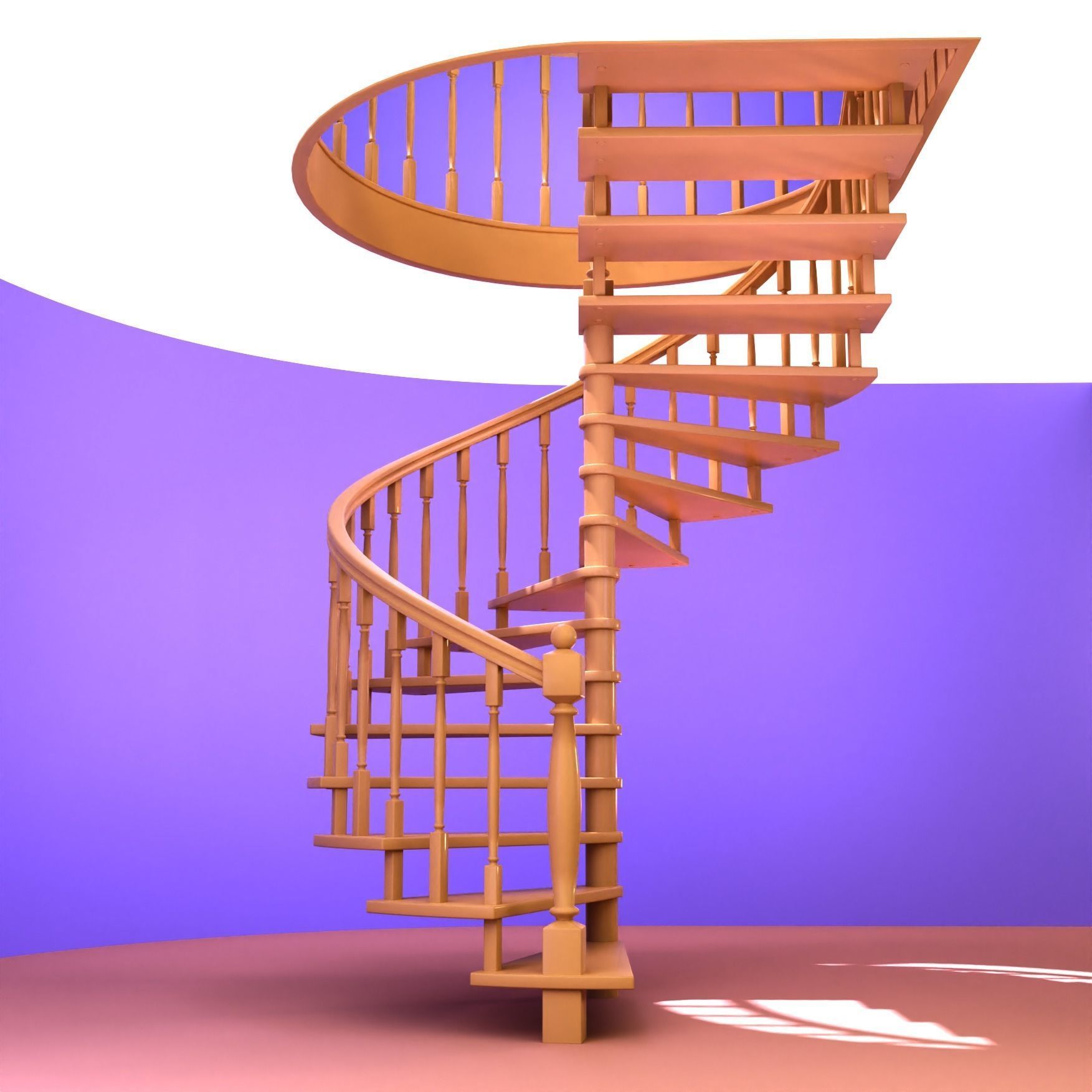 Ladder-screw wooden spiral staircase 3D model_2