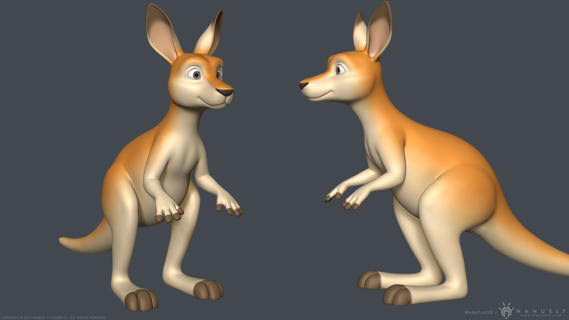 Stylized Cartoon Kangaroo 3D model_3
