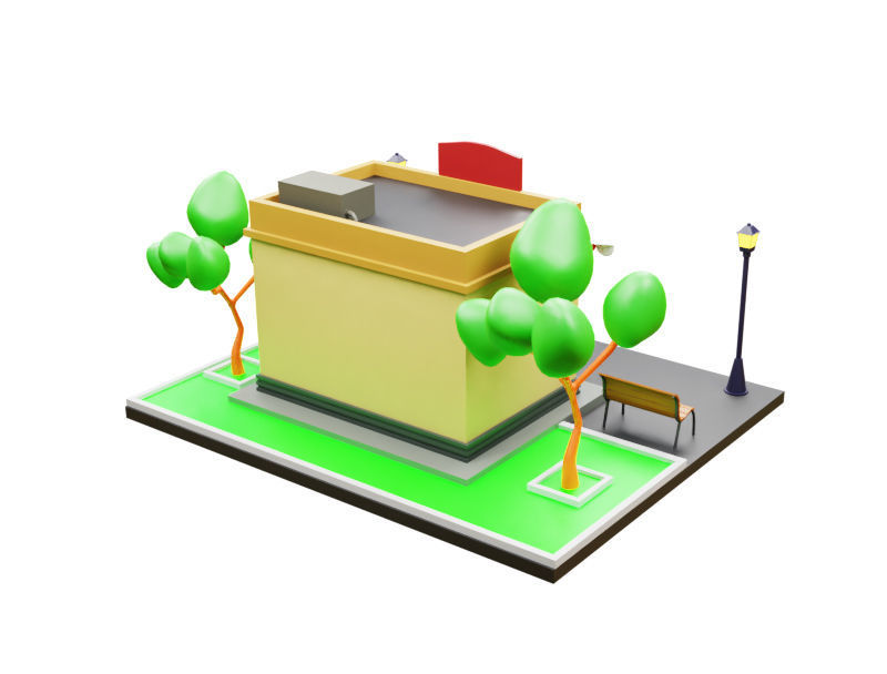 cartoon cafe 3D model_2