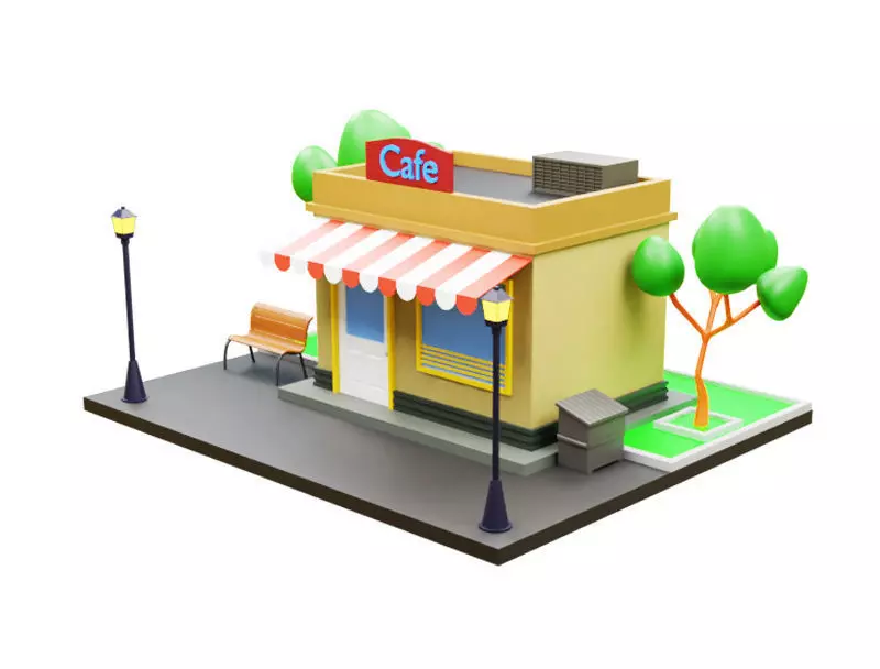 cartoon cafe 3D model_0