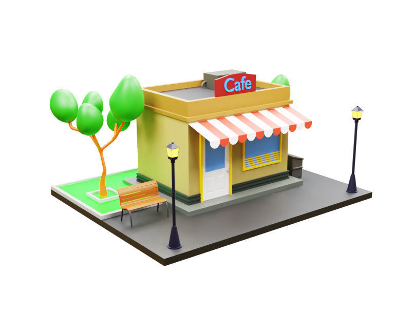 cartoon cafe 3D model_1