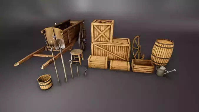 Medieval Props Low-poly 3D model