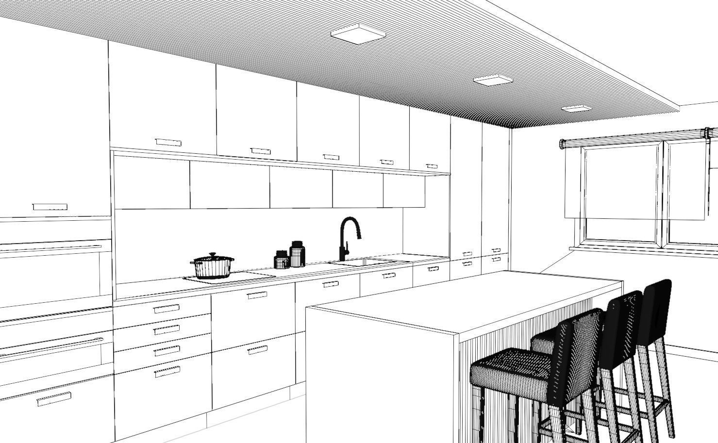 Modern Kitchen Cream and Wood Free 3D model_6