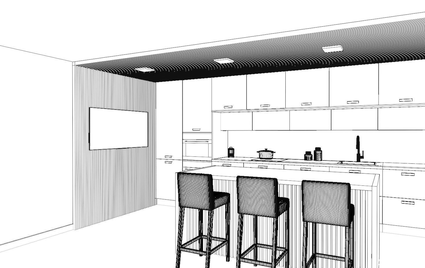 Modern Kitchen Cream and Wood Free 3D model_7