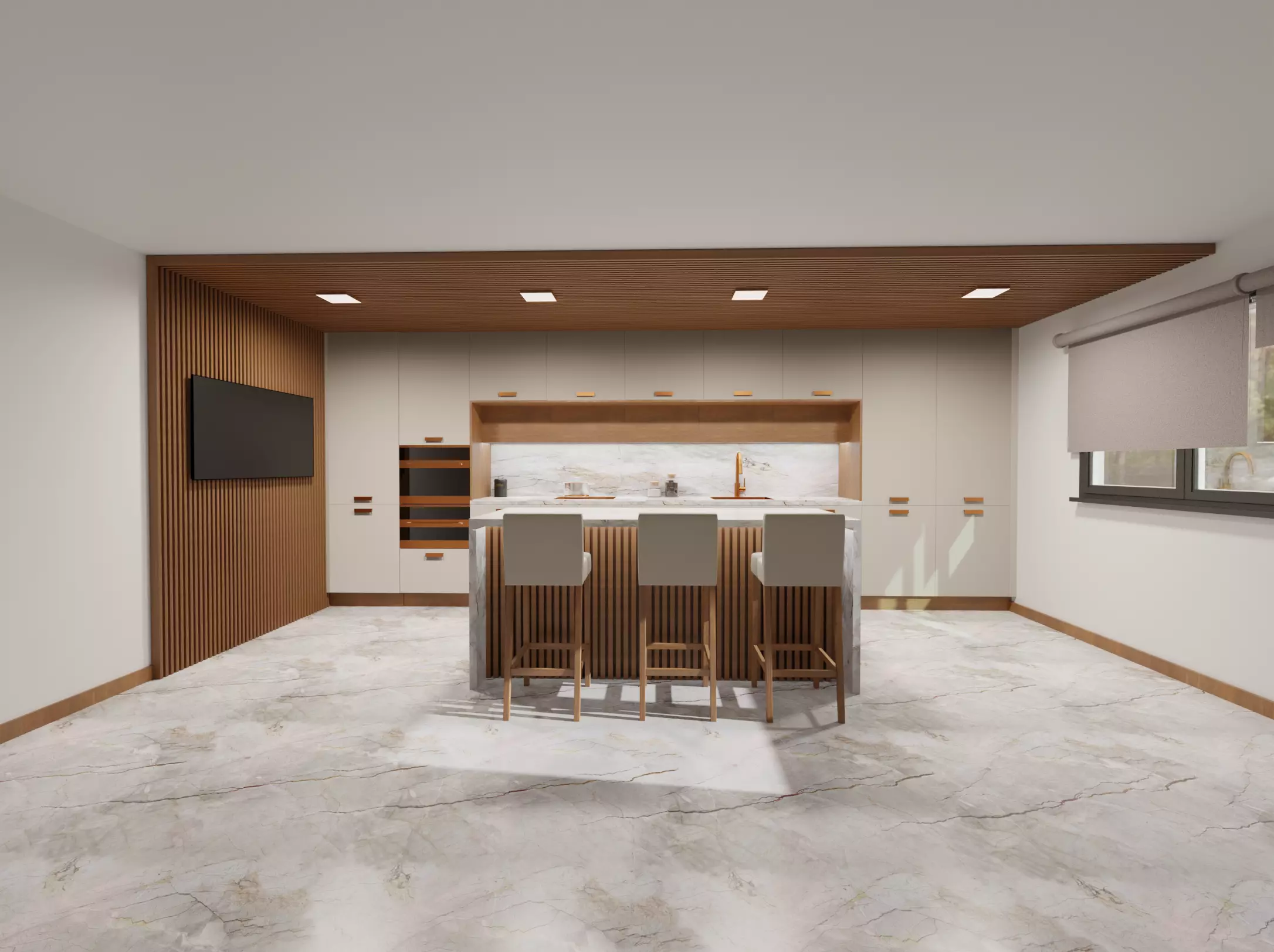 Modern Kitchen Cream and Wood Free 3D model_0