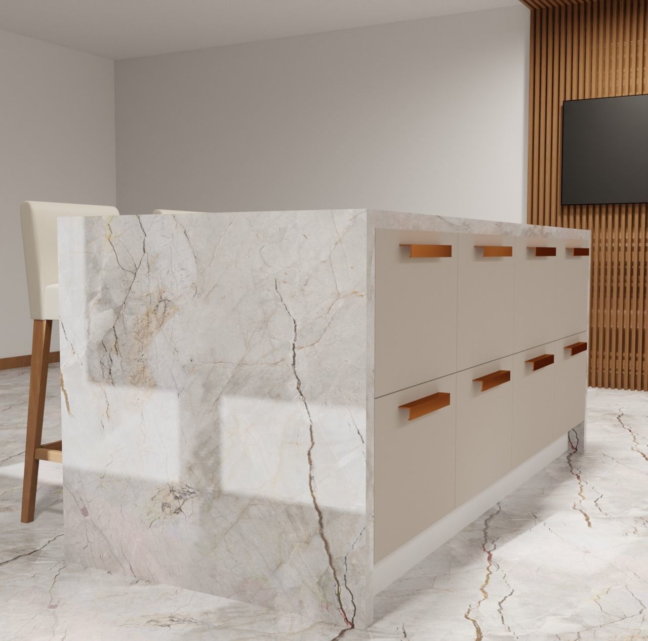 Modern Kitchen Cream and Wood Free 3D model_4