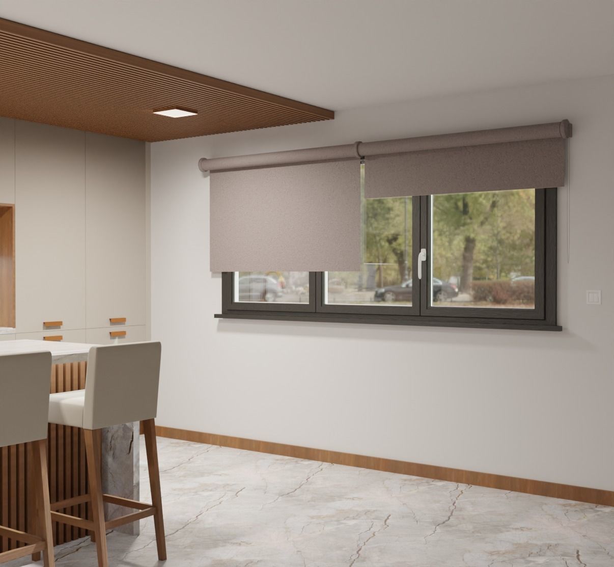 Modern Kitchen Cream and Wood Free 3D model_9