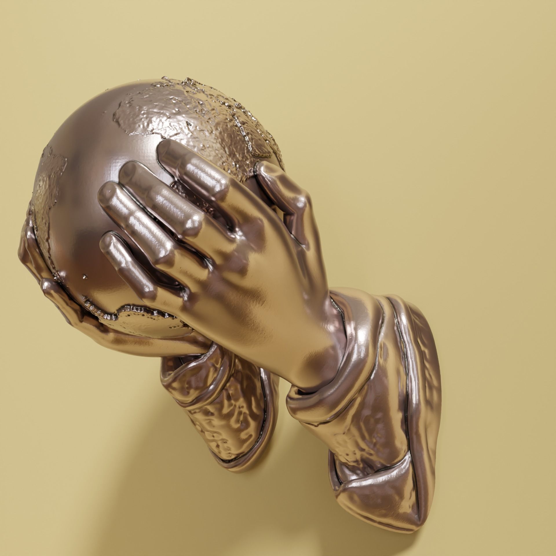 Hands holding earth sculpture 3D print model_1