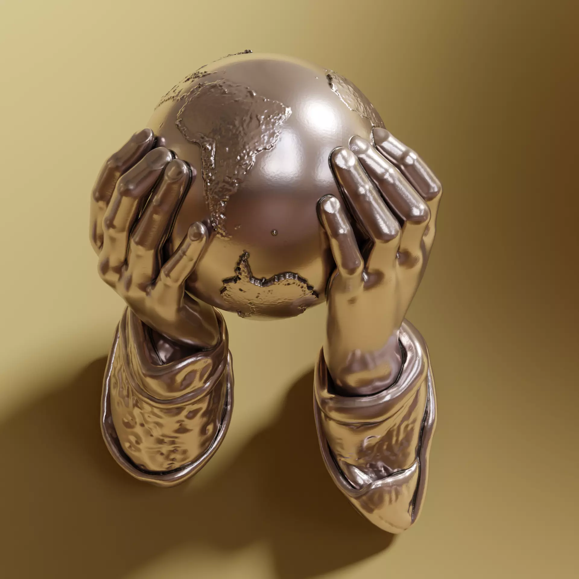 Hands holding earth sculpture 3D print model_0
