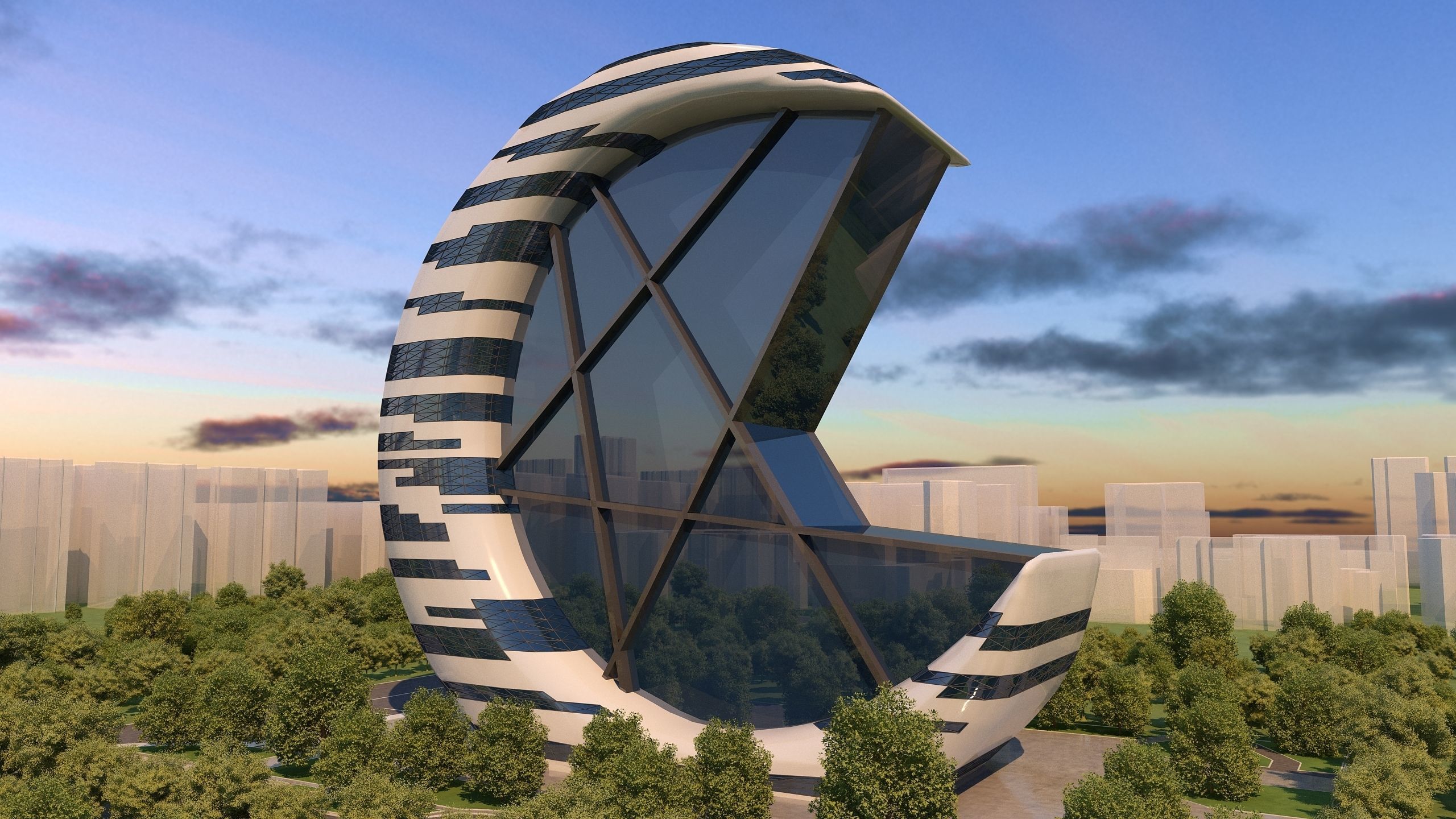 0073 - Crescent Skyscraper  3D model_8