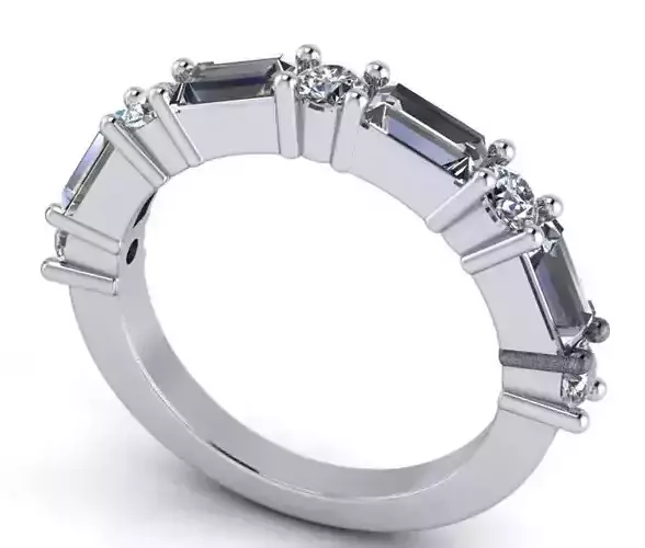  Baguette and Round Stones Eternity Half Eternity Band Ring 3D print model