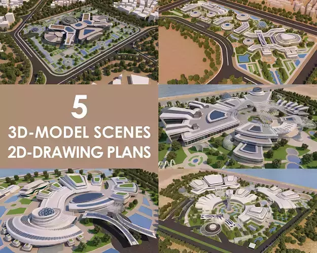 5 Scenes - Culture Center - 2022 - 2D Plans - 3D Files - Bundle 3D Model Collection