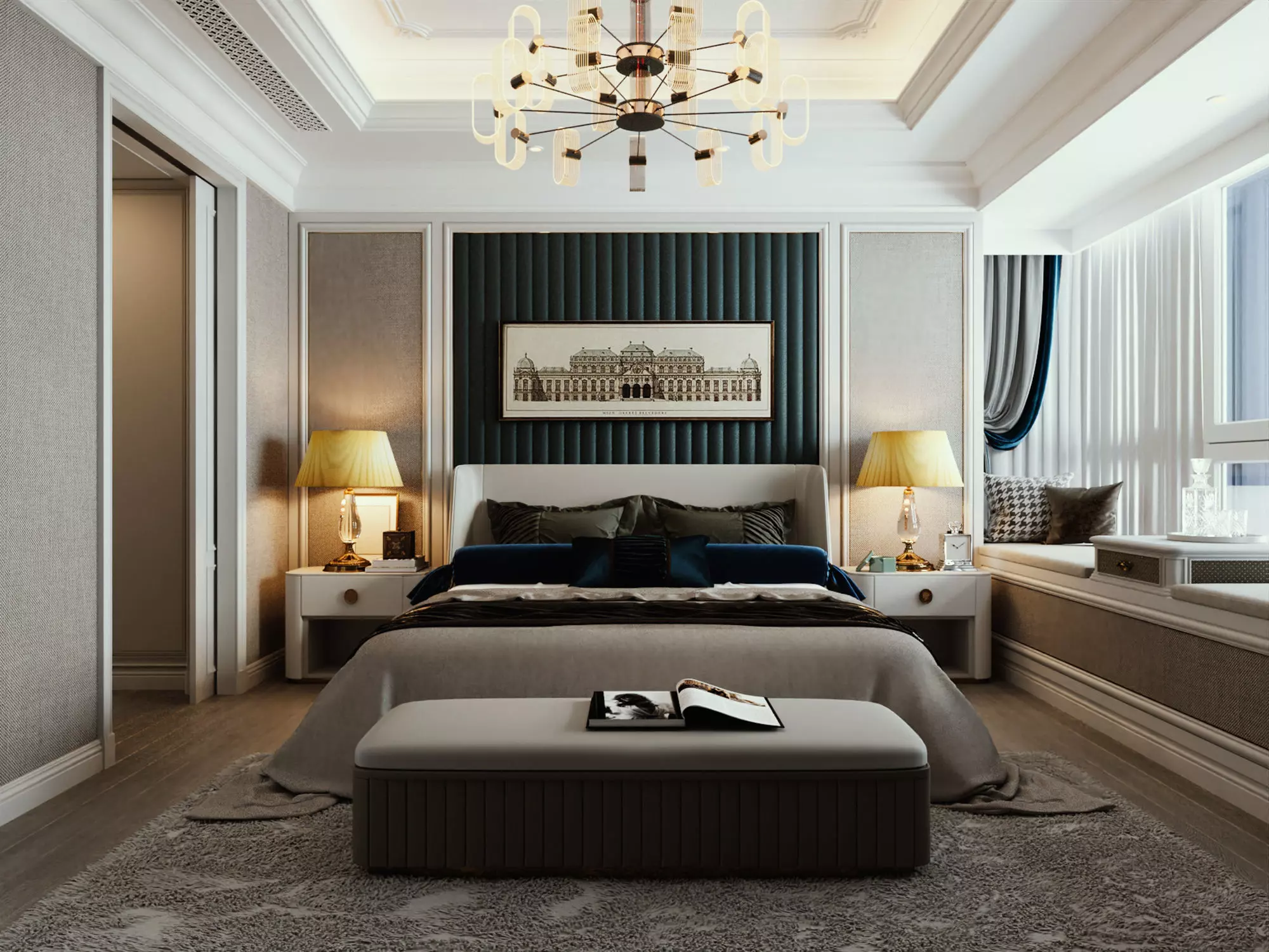 bedroom elegant with chandelier 3D model