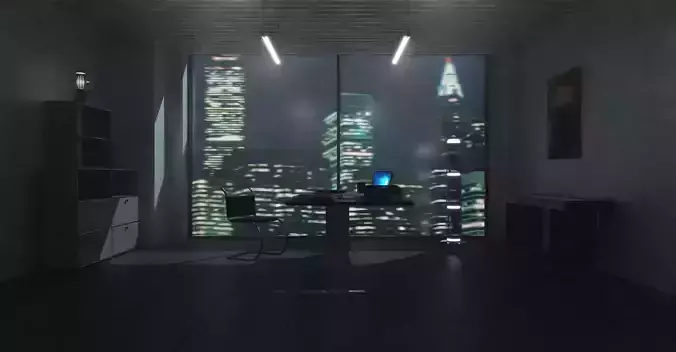 office at night with city