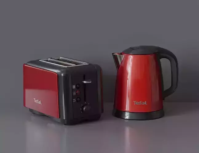 Set of electric kettle and toaster