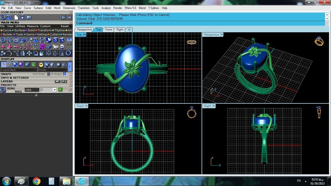 model 7 gold ring with turquoise stone and diamonds 3D print model_2