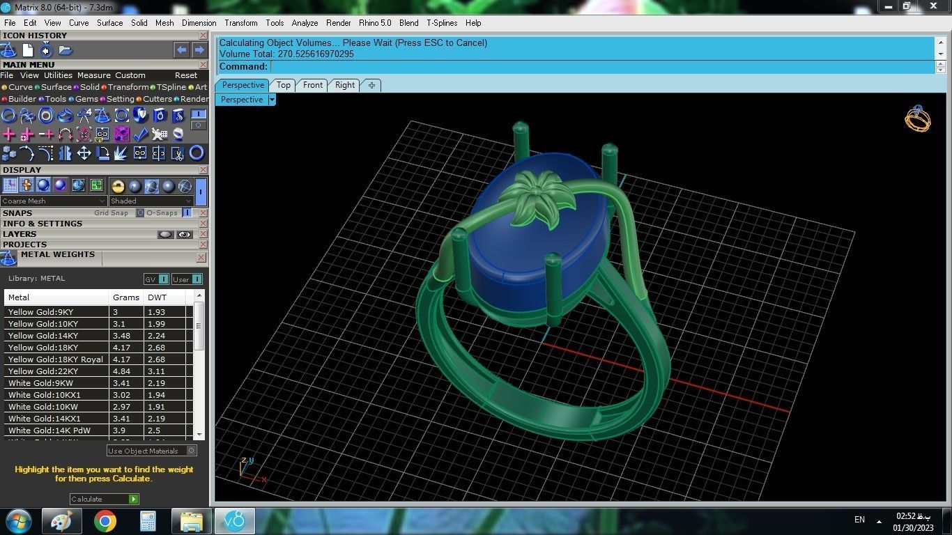 model 7 gold ring with turquoise stone and diamonds 3D print model_1