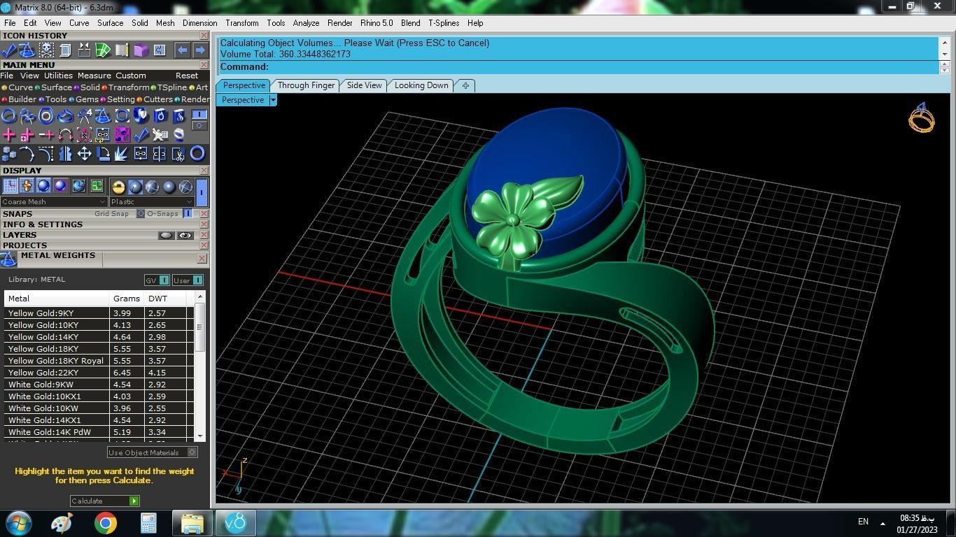 model 6 gold ring with turquoise stone 3D print model_1