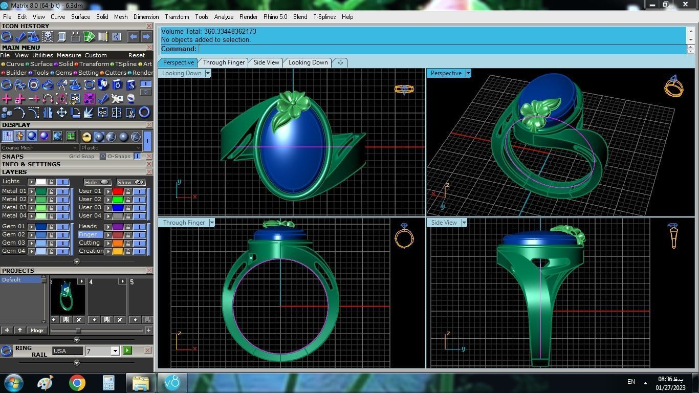 model 6 gold ring with turquoise stone 3D print model_2