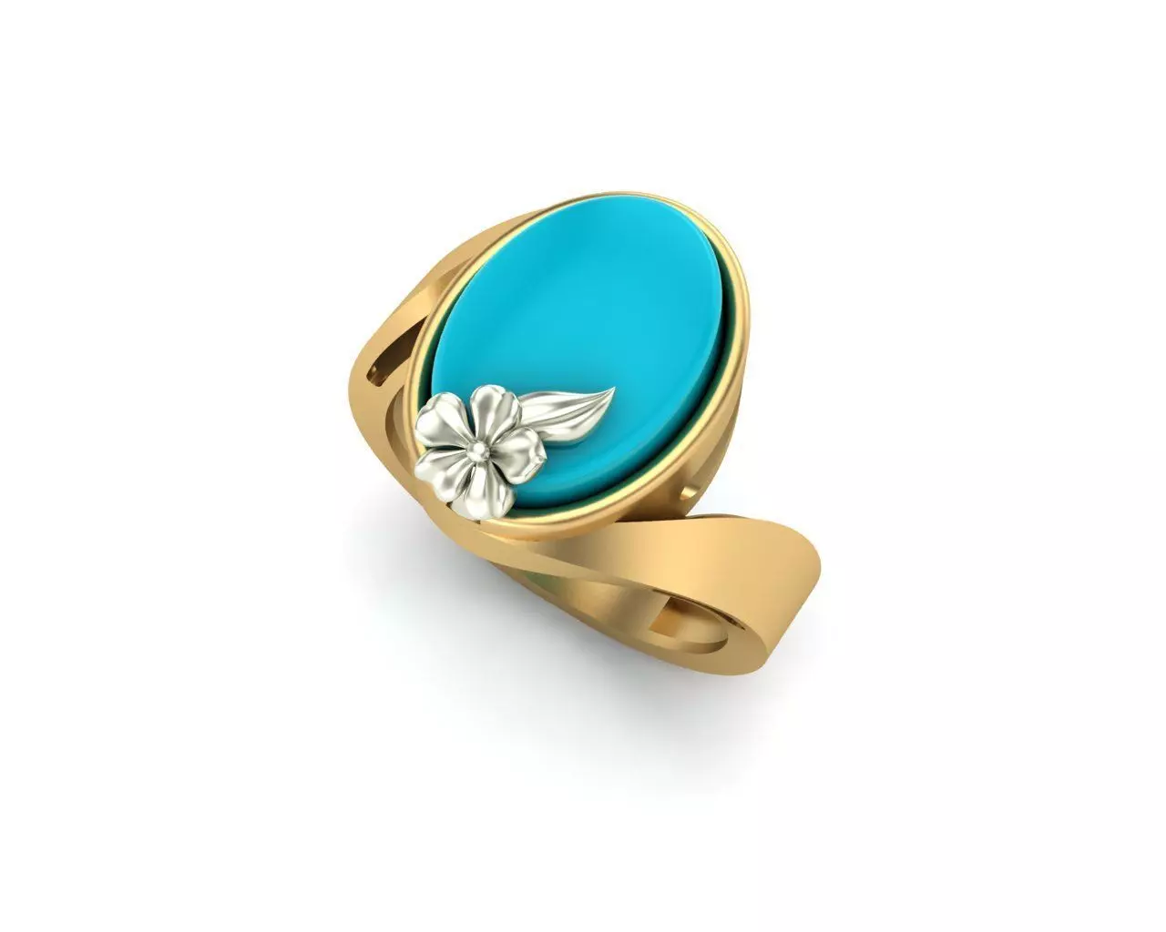 model 6 gold ring with turquoise stone 3D print model_0