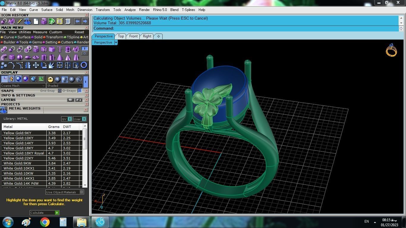 model 5 gold ring with turquoise stone 3D print model_1