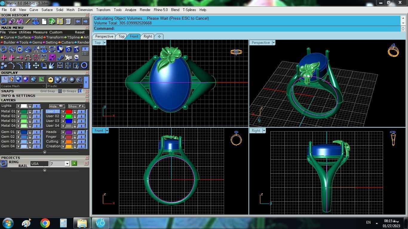 model 5 gold ring with turquoise stone 3D print model_2