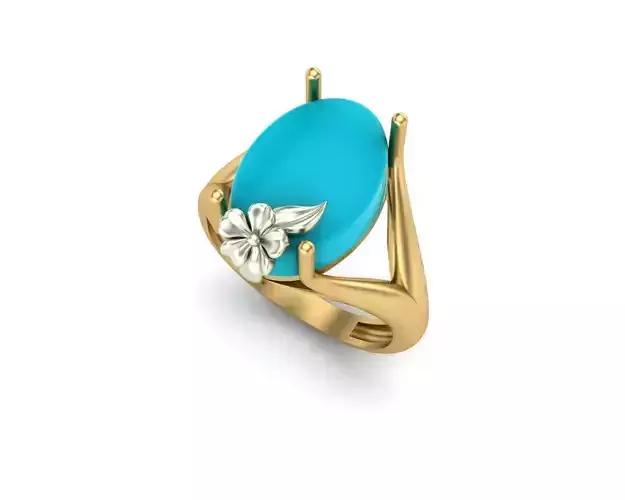 model 5 gold ring with turquoise stone 3D print model