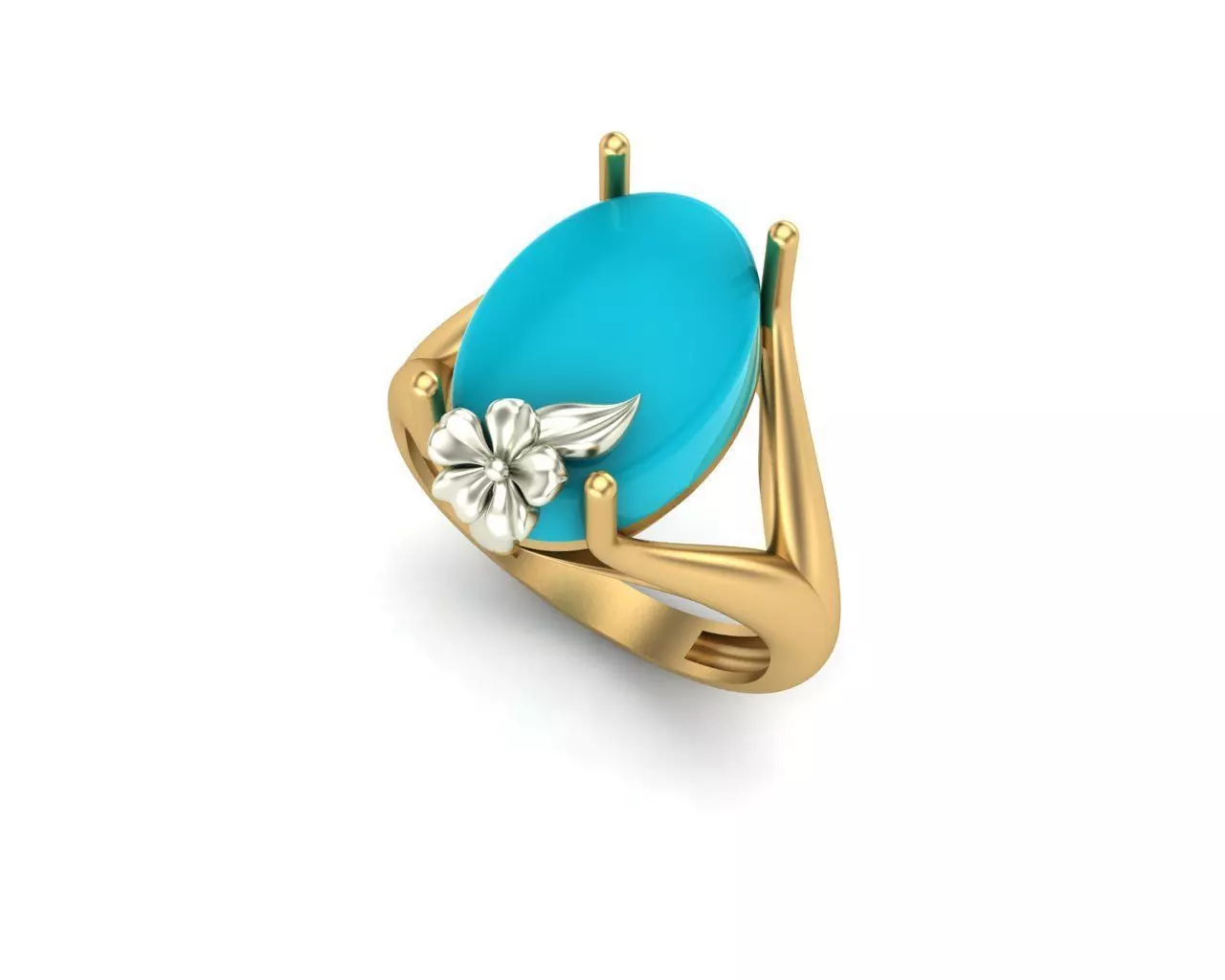 model 5 gold ring with turquoise stone 3D print model_0