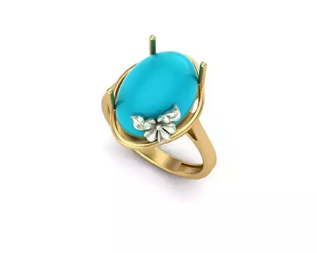 model 3 gold ring with turquoise stone and diamonds 3D print model