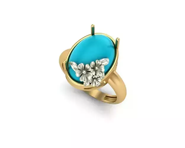 model 2 gold ring with turquoise stone 3D print model