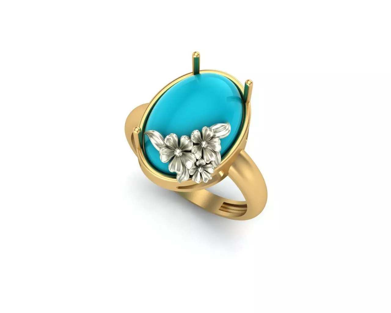 model 2 gold ring with turquoise stone 3D print model_0