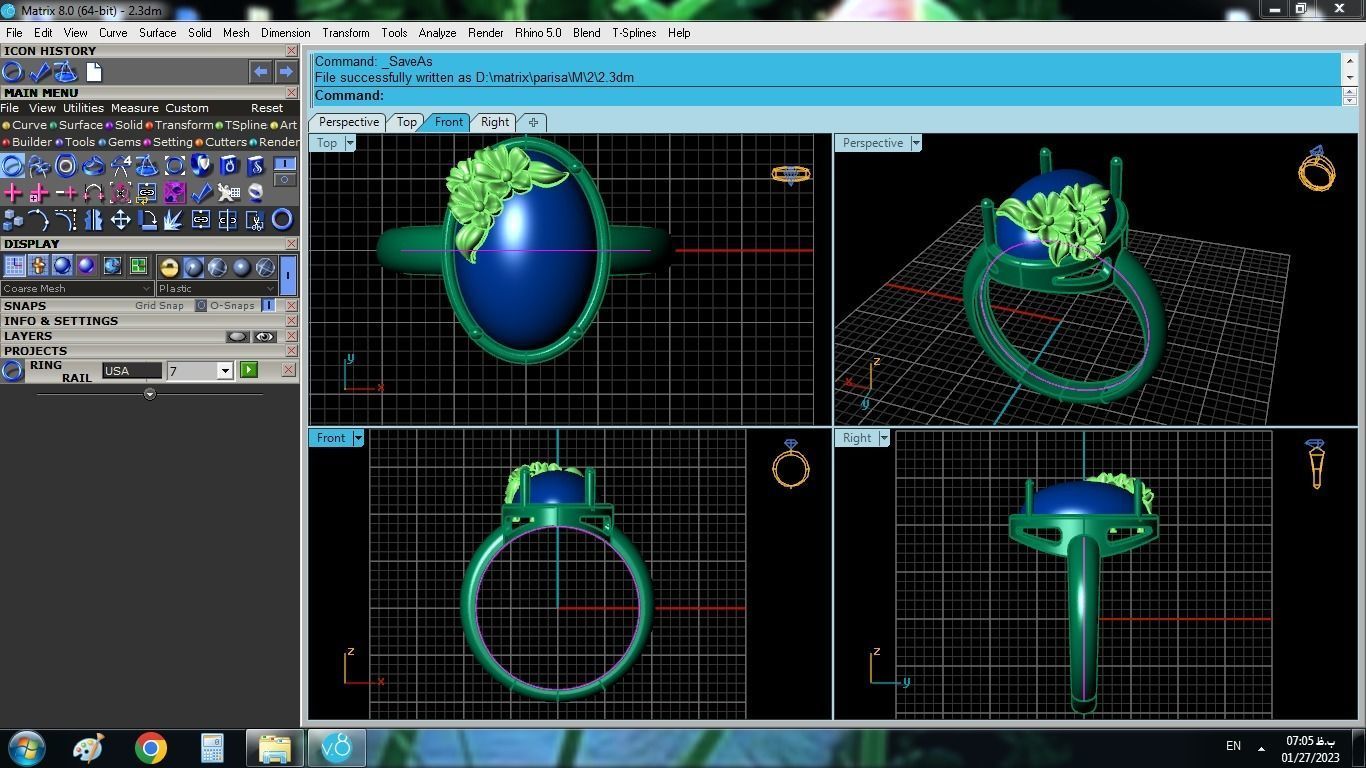 model 2 gold ring with turquoise stone 3D print model_2