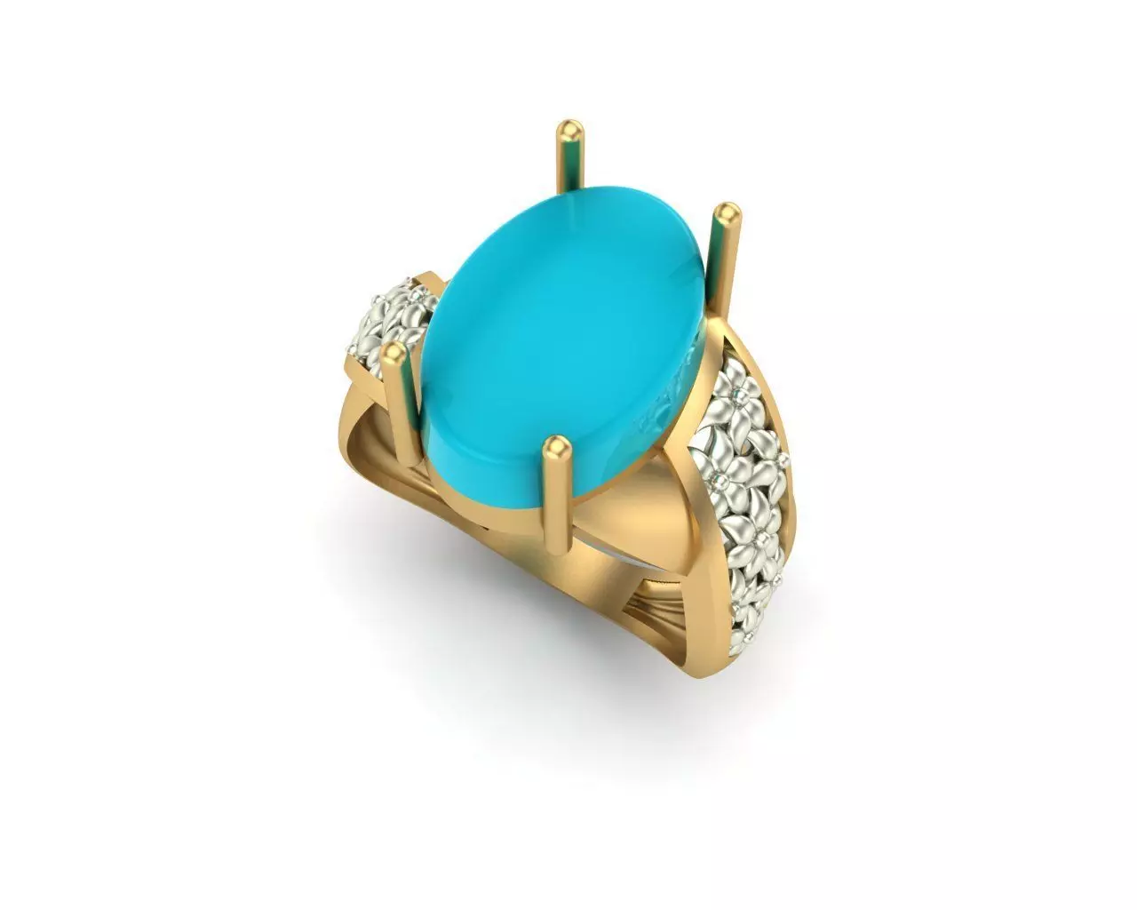 model 12 gold ring with turquoise stone and diamonds 3D print model_0