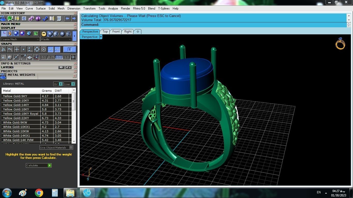 model 12 gold ring with turquoise stone and diamonds 3D print model_1