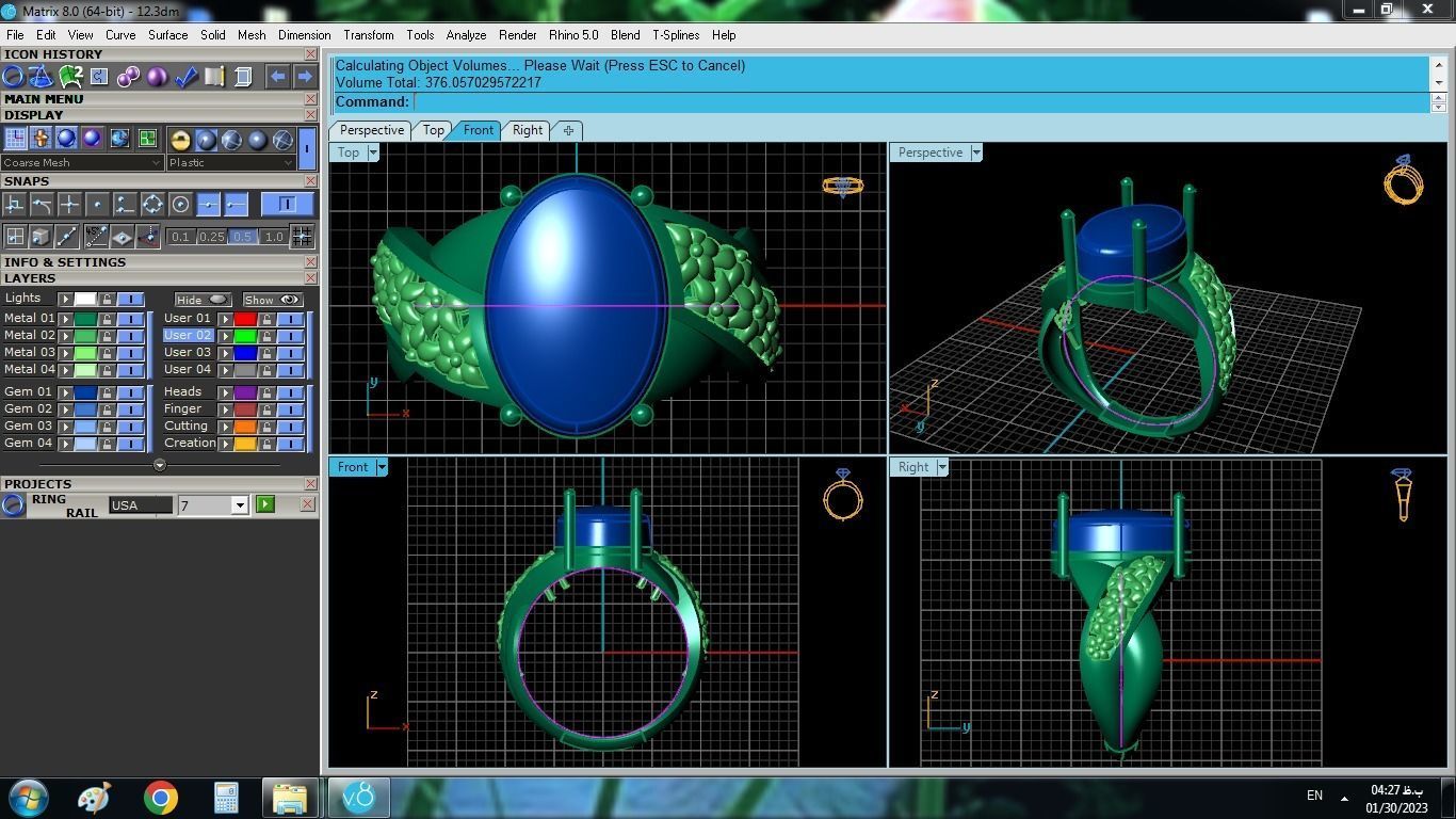 model 12 gold ring with turquoise stone and diamonds 3D print model_2