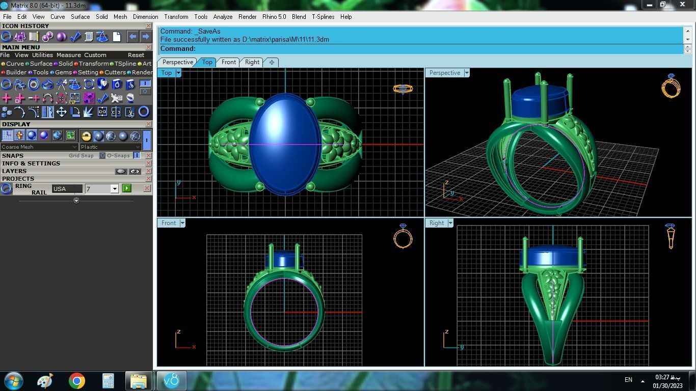 model 11 oval turquoise stone ring gold 3D print model_2