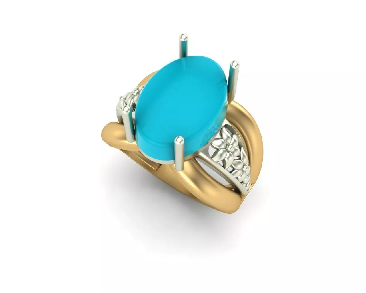 model 11 oval turquoise stone ring gold 3D print model_0