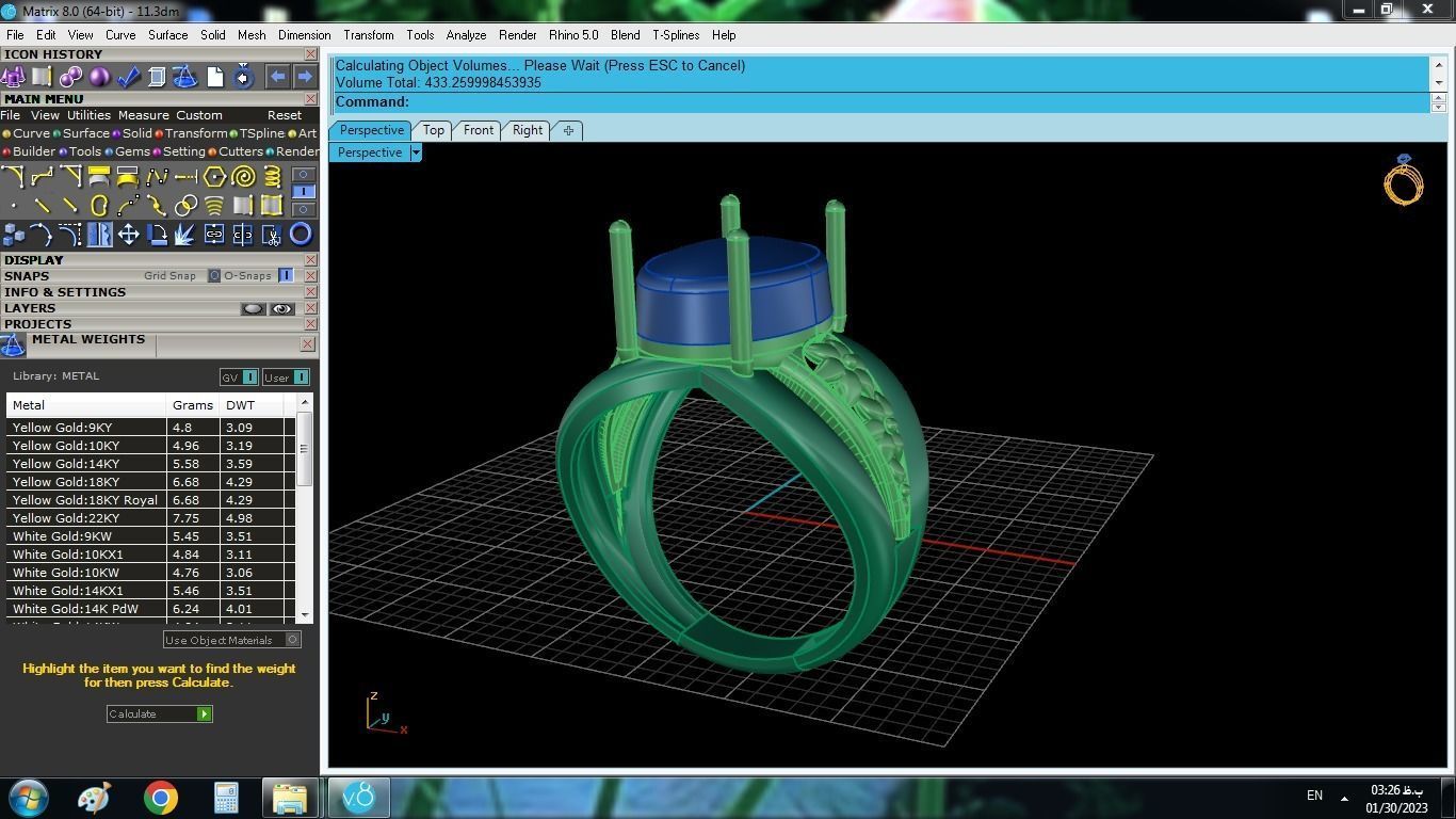 model 11 oval turquoise stone ring gold 3D print model_1