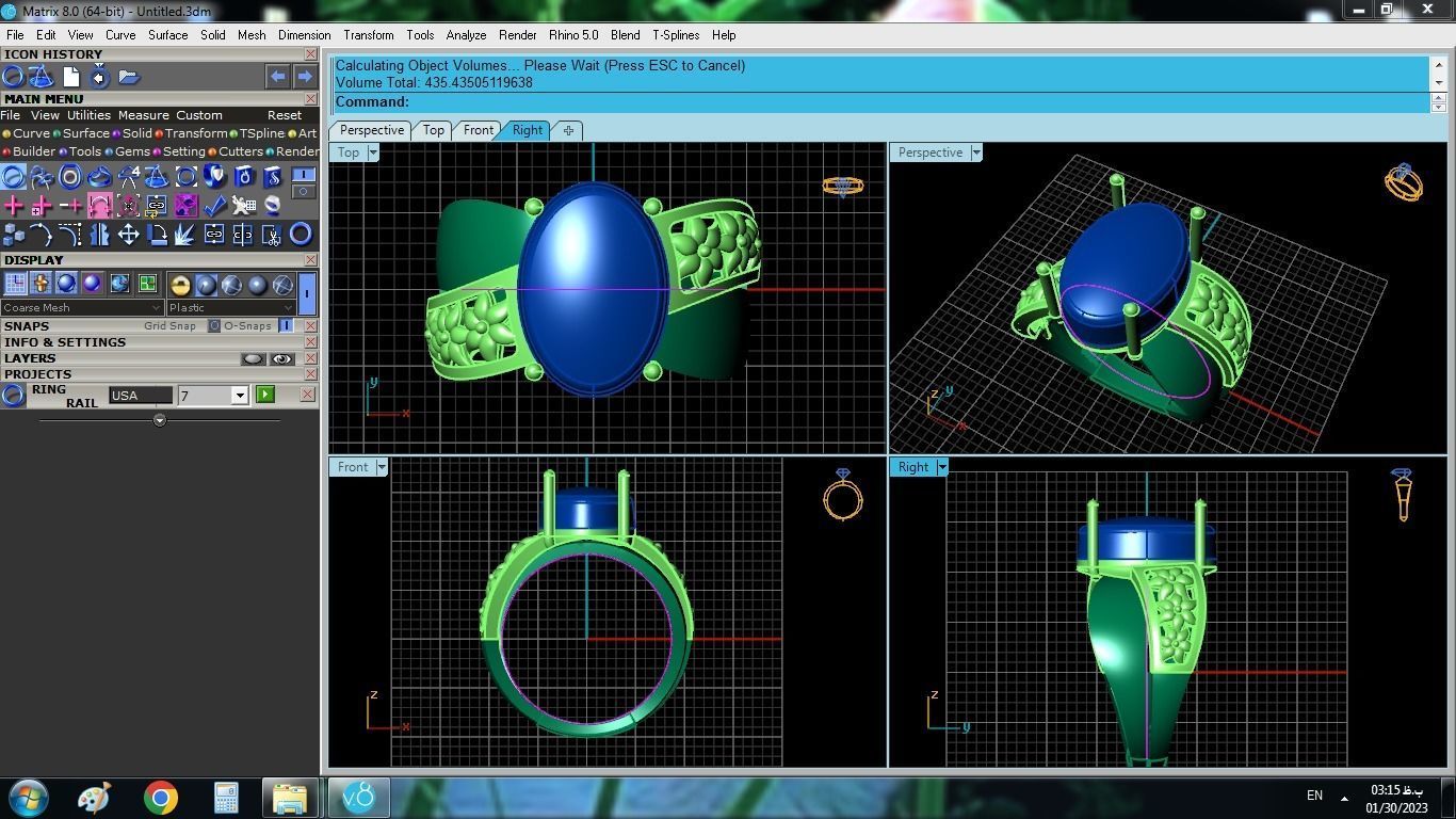 model 10 oval turquoise stone in gold and silver ring 3D print model_2