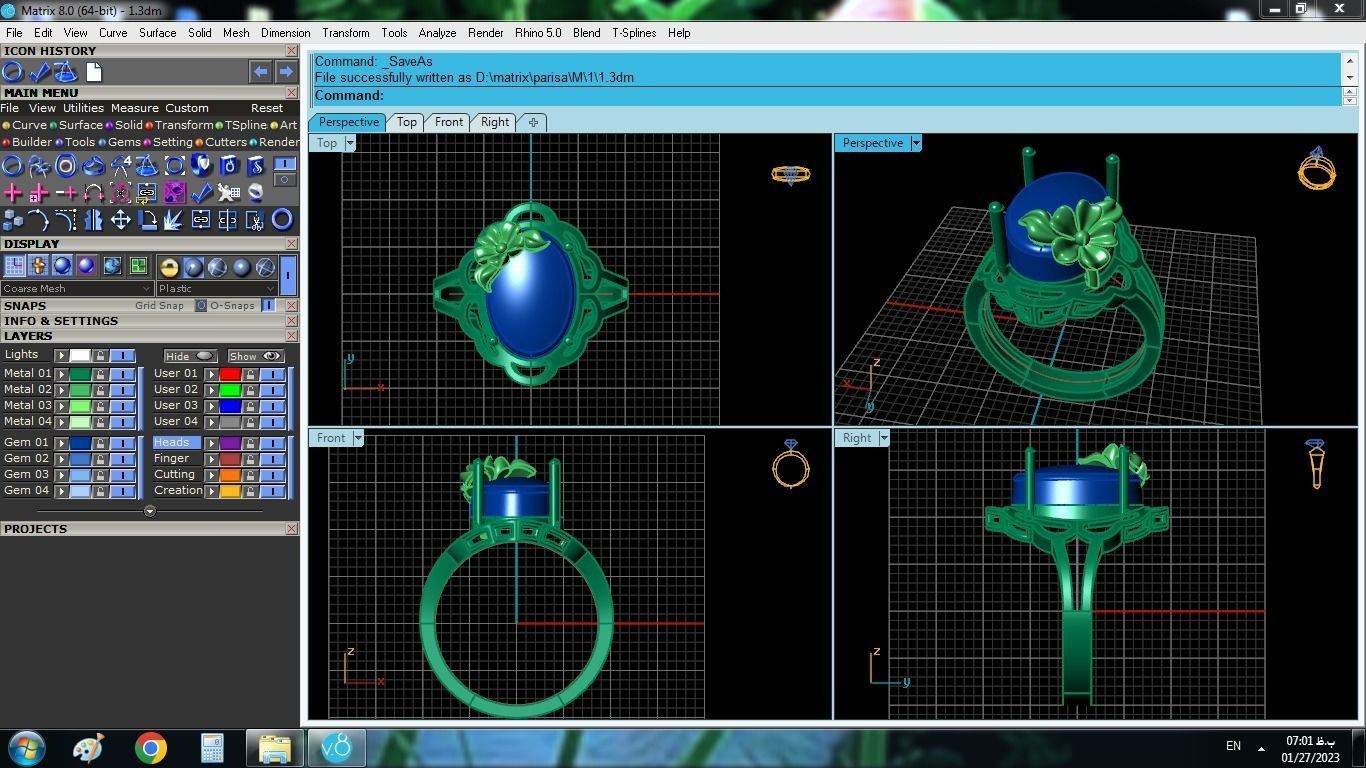 model 1 gold ring with turquoise stone and diamonds 3D print model_2