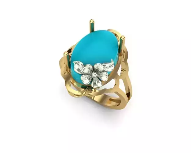 model 1 gold ring with turquoise stone and diamonds 3D print model